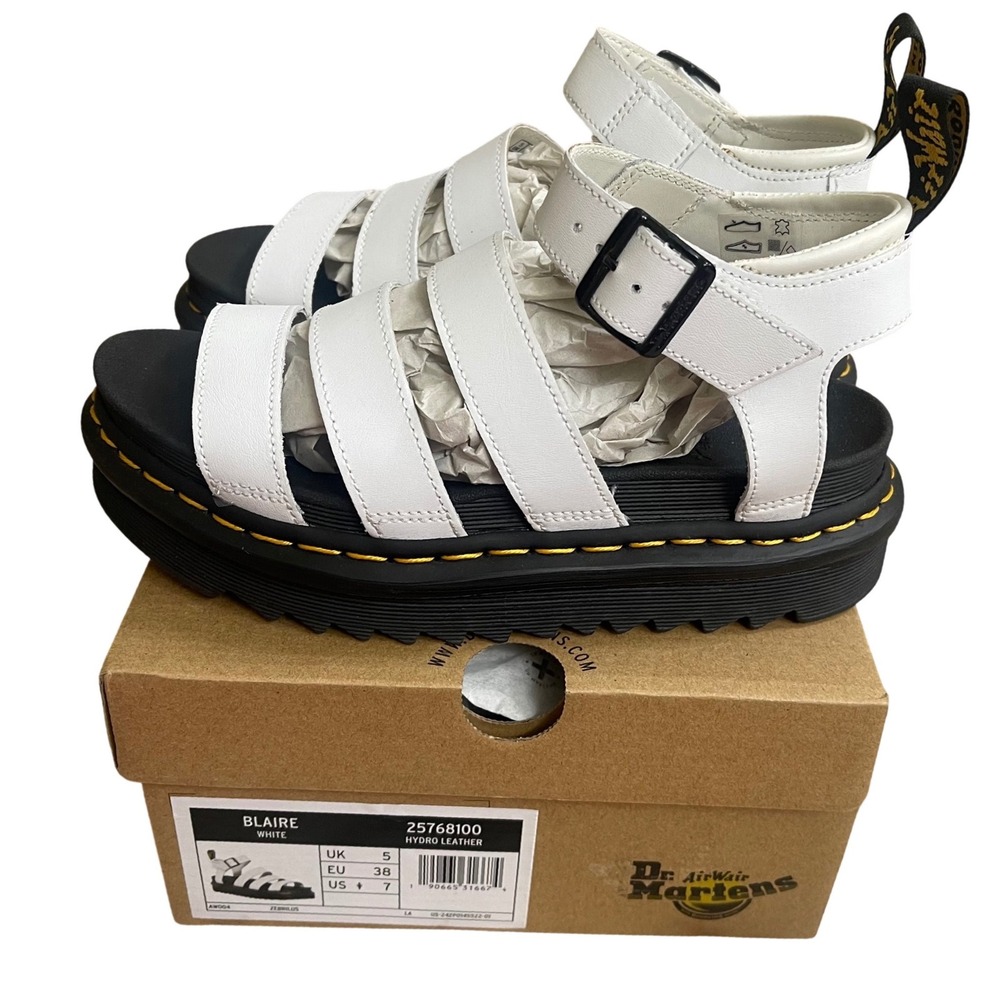 Dr Martens Blaire White Hydro Leather Platform Gladiator Sandals NEW  US 7